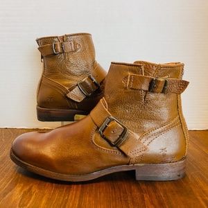 Frye Womens Brown Leather Buckle Zipper Booties, 8.5.
